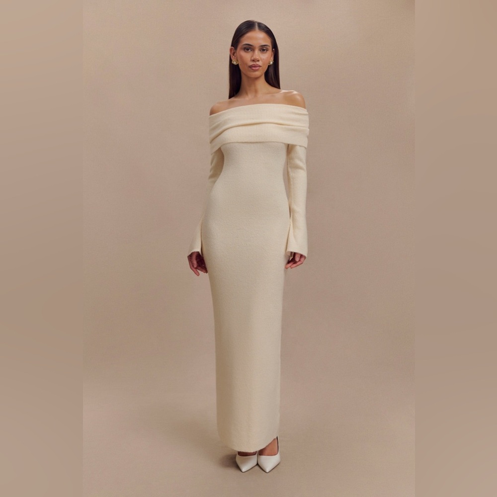 Meshki Off Shoulder Knit Maxi Dress - Ivory